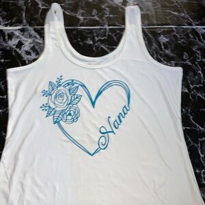 No Boundaries White Tank Top with Teal Heart and Floral Design